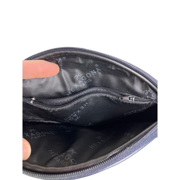 Hexagona Paris Handbag Womens Navy Blue Oval Shape Gold Trim Old Money Classic - Picture 5 of 6